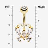 Detail View 1 of Golden Delightful Butterfly Belly Button Ring-Clear Gem