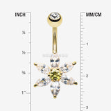 Detail View 1 of Golden Glistening Flower Bliss Belly Button Ring-Clear Gem