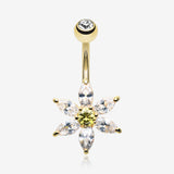 Golden Glistening Flower Bliss Belly Button Ring