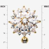 Detail View 1 of Golden Radiant Flower Multi-Gem Reverse Belly Button Ring-Clear Gem