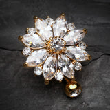 Detail View 2 of Golden Radiant Flower Multi-Gem Reverse Belly Button Ring-Clear Gem