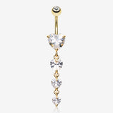 Golden Brilliant Heart Cascade Belly Button Ring