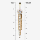 Detail View 1 of Golden Exquisite Bedazzled Cascading Belly Button Ring-Clear Gem