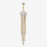 Golden Exquisite Bedazzled Cascading Belly Button Ring-Clear Gem