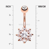 Detail View 1 of Rose Gold Spring Flower Sparkle Belly Button Ring-Clear Gem