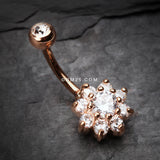 Detail View 2 of Rose Gold Spring Flower Sparkle Belly Button Ring-Clear Gem