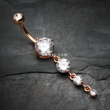 Detail View 2 of Rose Gold Brilliant Gem Cascade Belly Button Ring-Clear Gem