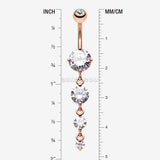 Detail View 1 of Rose Gold Brilliant Gem Cascade Belly Button Ring-Clear Gem