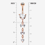 Detail View 1 of Rose Gold Brilliant Heart Cascade Belly Button Ring-Clear Gem