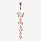 Rose Gold Brilliant Heart Cascade Belly Button Ring