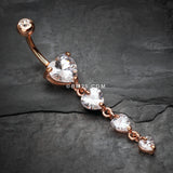 Detail View 2 of Rose Gold Brilliant Heart Cascade Belly Button Ring-Clear Gem