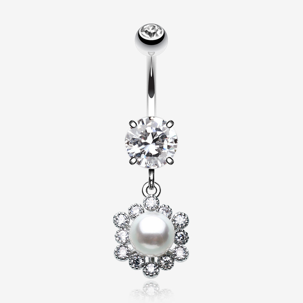 Pearlescent Luster Bubble Belly Button Ring-Clear Gem