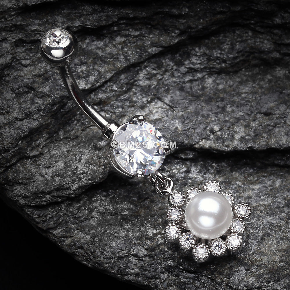 Detail View 2 of Pearlescent Luster Bubble Belly Button Ring-Clear Gem