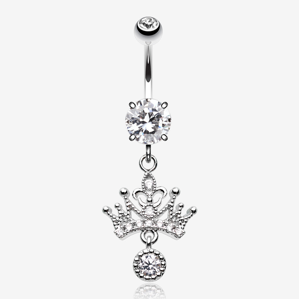 Royal Princess Crown Sparkle Belly Button Ring-Clear Gem