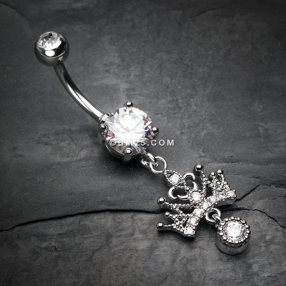 Detail View 2 of Royal Princess Crown Sparkle Belly Button Ring-Clear Gem