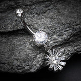 Princess Sparkle Gem Flower Belly Button Ring-Clear