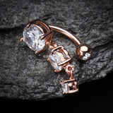 Detail View 3 of Rose Gold Brilliant Sparkle Cascading Gem Reverse Belly Button Ring-Clear Gem