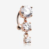 Rose Gold Brilliant Sparkle Cascading Gem Reverse Belly Button Ring-Clear Gem