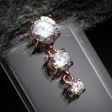 Detail View 2 of Rose Gold Brilliant Sparkle Cascading Gem Reverse Belly Button Ring-Clear Gem