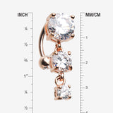 Detail View 1 of Rose Gold Brilliant Sparkle Cascading Gem Reverse Belly Button Ring-Clear Gem