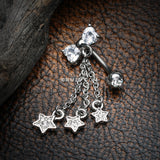 Detail View 2 of Sparkle Bow-Tie Star Dangle Reverse Belly Button Ring-Clear Gem
