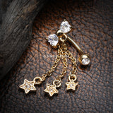 Detail View 2 of Golden Sparkle Bow-Tie Star Dangle Reverse Belly Button Ring-Clear Gem