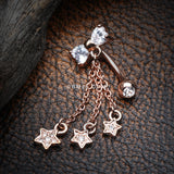 Detail View 2 of Rose Gold Sparkle Bow-Tie Star Dangle Reverse Belly Button Ring-Clear Gem