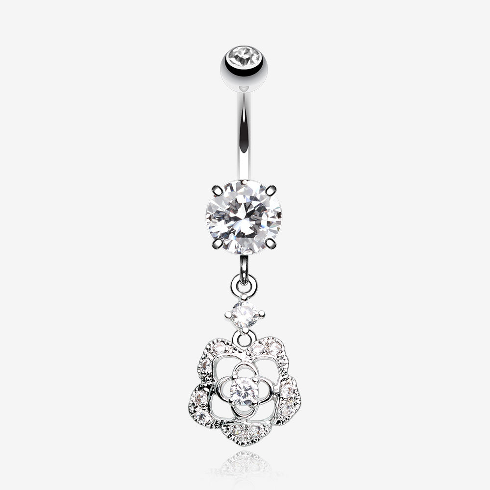 Sparkle Allure Rose Belly Button Ring-Clear Gem