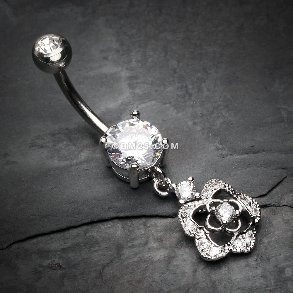 Detail View 2 of Sparkle Allure Rose Belly Button Ring-Clear Gem