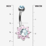 Detail View 1 of Glistening Spring Flower Sparkle Belly Button Ring-Aqua/Pink