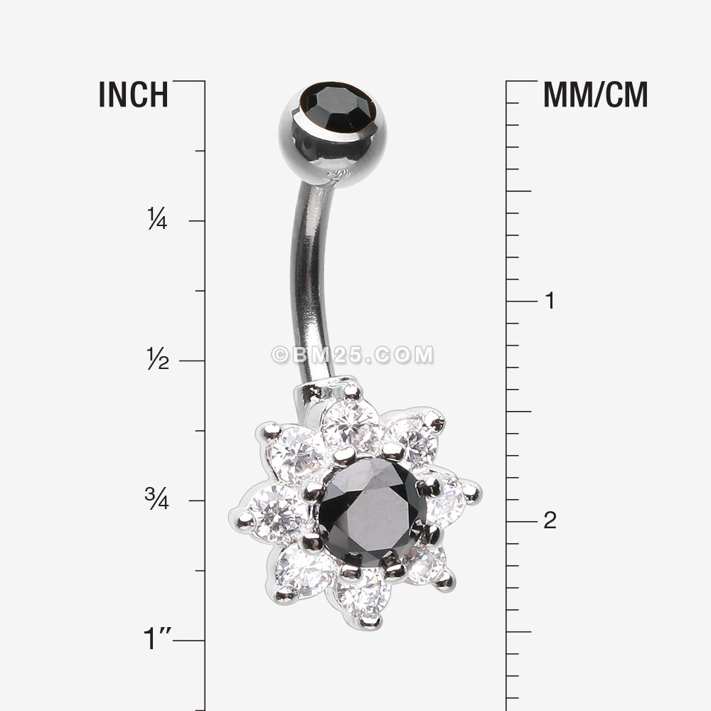 Detail View 1 of Glistening Spring Flower Sparkle Belly Button Ring-Black/Clear