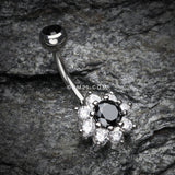 Detail View 2 of Glistening Spring Flower Sparkle Belly Button Ring-Black/Clear
