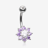 Glistening Spring Flower Sparkle Belly Button Ring-Clear Gem/Purple