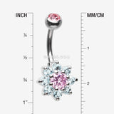 Detail View 1 of Glistening Spring Flower Sparkle Belly Button Ring-Pink/Aqua