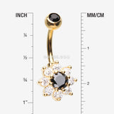 Detail View 1 of Golden Glistening Spring Flower Sparkle Belly Button Ring-Black/Clear