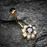 Detail View 2 of Golden Glistening Spring Flower Sparkle Belly Button Ring-Black/Clear
