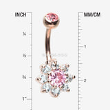 Detail View 1 of Rose Gold Glistening Spring Flower Sparkle Belly Button Ring-Pink/Aqua