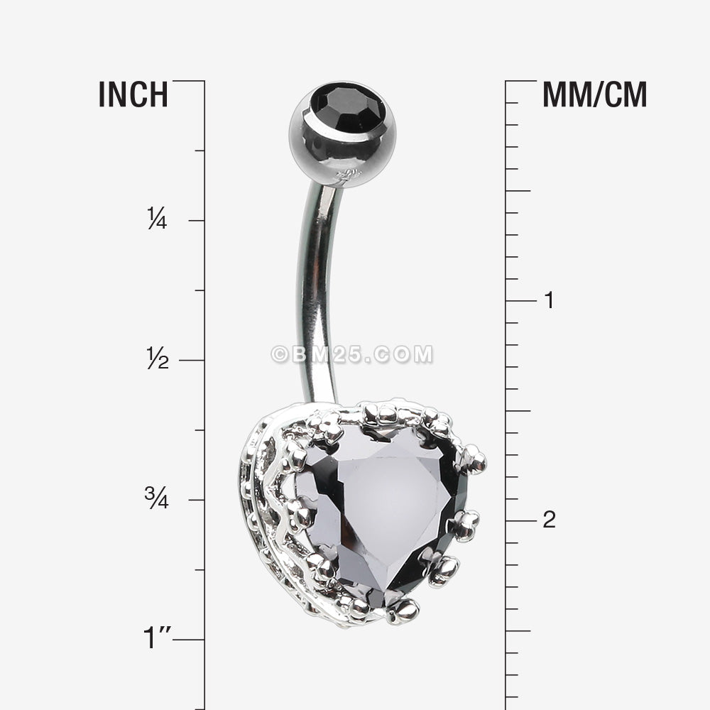 Detail View 1 of Princess Crown Prong Heart Sparkle Belly Button Ring-Black