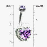 Detail View 1 of Princess Crown Prong Heart Sparkle Belly Button Ring-Purple