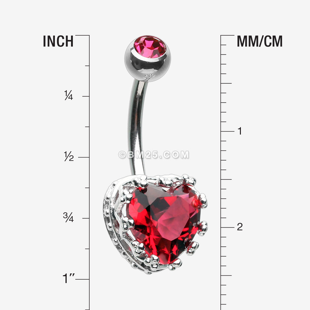 Detail View 1 of Princess Crown Prong Heart Sparkle Belly Button Ring-Red