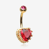 Golden Princess Crown Prong Heart Sparkle Belly Button Ring
