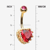 Detail View 1 of Golden Princess Crown Prong Heart Sparkle Belly Button Ring-Red