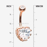 Detail View 1 of Rose Gold Princess Crown Prong Heart Sparkle Belly Button Ring-Clear Gem