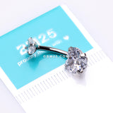 Detail View 4 of Double Heart Sparkle Prong Internally Threaded Belly Button Ring-Clear Gem