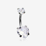 Double Heart Sparkle Prong Internally Threaded Belly Button Ring-Clear Gem