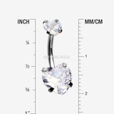 Detail View 1 of Double Heart Sparkle Prong Internally Threaded Belly Button Ring-Clear Gem