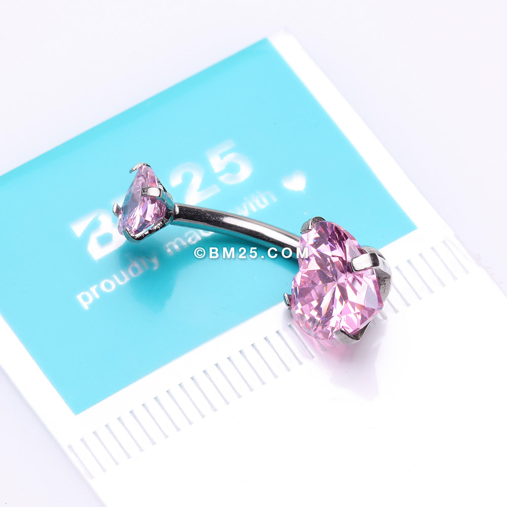 Detail View 4 of Double Heart Sparkle Prong Internally Threaded Belly Button Ring-Pink