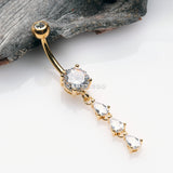 Detail View 2 of Golden Sweet Cascading Gems Belly Button Ring-Clear Gem