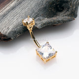 Detail View 2 of Golden Classic Square Prong Set Gem Belly Button Ring-Clear Gem