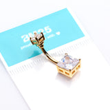 Detail View 3 of Golden Classic Square Prong Set Gem Belly Button Ring-Clear Gem